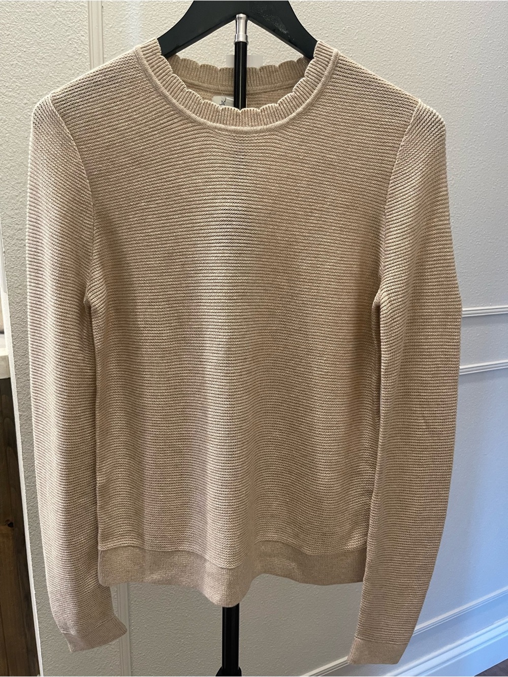 J. Crew NWT Beige Ribbed Scalloped Crewneck lightweight Sweater $98